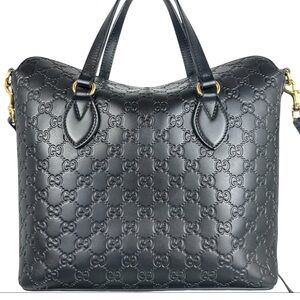 Gucci Guccissima Logo Leather 2-Way Shoulder Bag Black Authentic